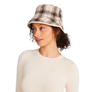 Steve Madden Women's Reversible Plaid Bucket Hat Cream Fabric